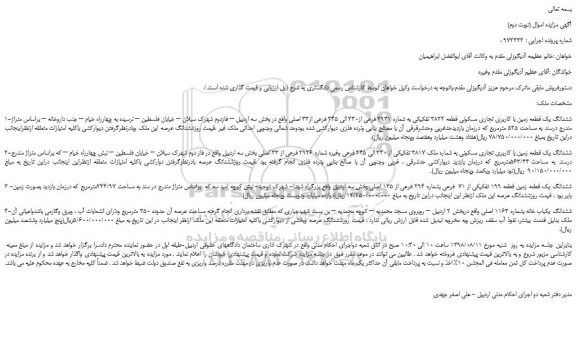 مزایده، مزایده فروش ششدانگ یک قطعه زمین با کاربری تجاری مسکونی قطعه 3822 تفکیکی ...(نوبت دوم)