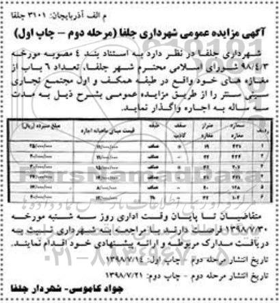 مزایده , مزایده واگذاری تعداد 6 باب مغازه