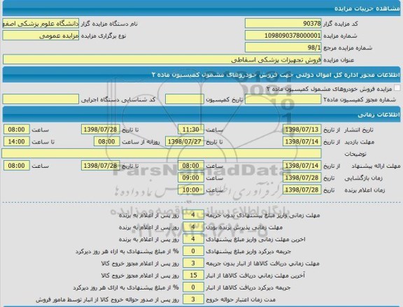 مزایده, مزایده فروش تجهیزات پزشکی اسقاطی