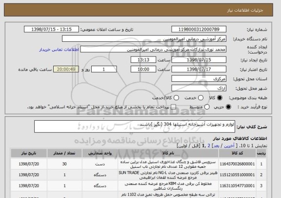 استعلام لوازم و تجهیزات آشپزخانه استیلها 304 (نگیر )باشند 