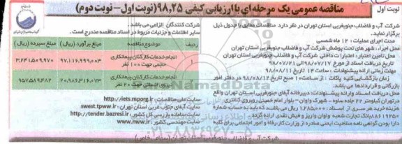 مناقصه، مناقصه انجام خدمات کارکنان پیمانکاری حجمی ... 