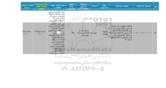 مناقصه, مناقصه خرید الکتروپمپ لجن کش