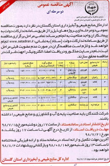 مناقصه, مناقصه سازه های گابیونی... 