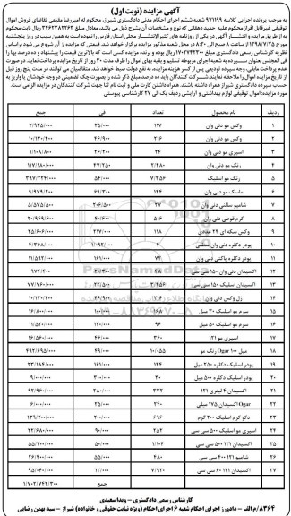 مزایده ،مزایده لوازم بهداشتی و آرایشی