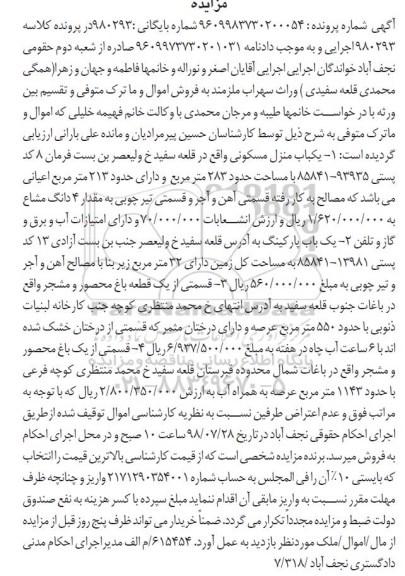 مزایده ،مزایده یکباب منزل مسکونی 283 مترمربع