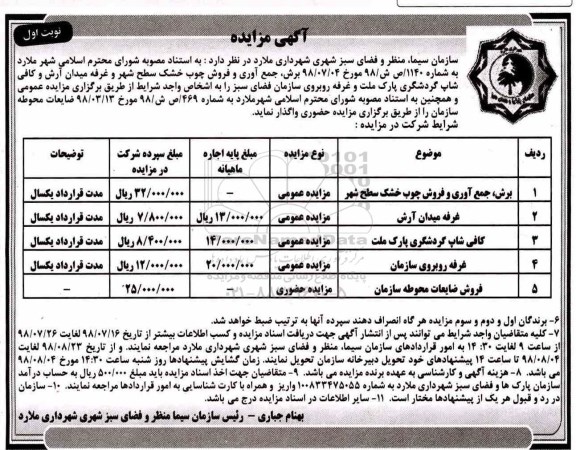 آگهی مزایده ، مزایده برش ، جمع آوری و فروش چوب خشک سطح شهر ...