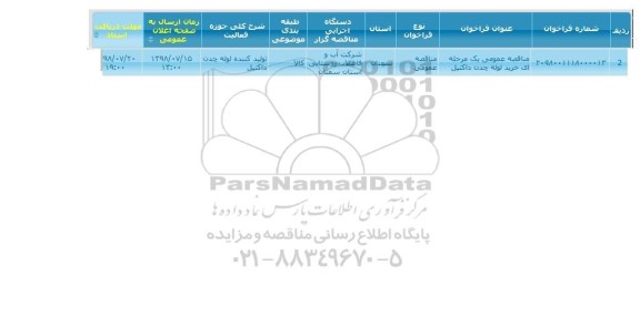 مناقصه، مناقصه خرید لوله چدن داکتیل 