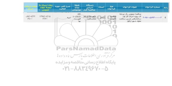 مناقصه پروژه اجرای فاز اول ساماندهی