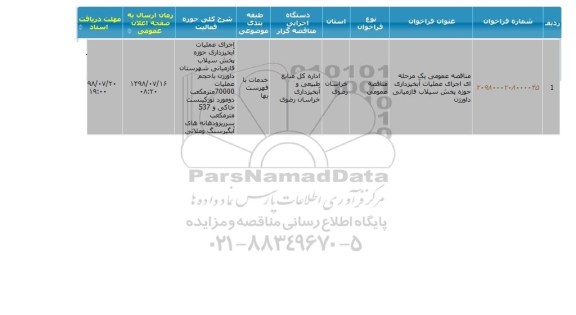 مناقصه اجرای عملیات آبخیزداری حوزه پخش سیلاب
