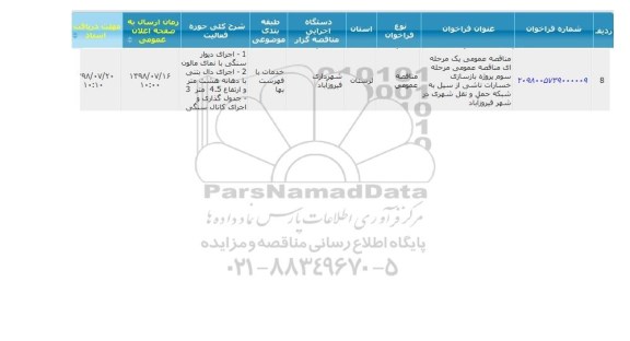 مناقصه, مناقصه بازسازی خسارت ناشی از سیل به شبکه