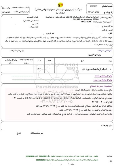 استعلام انجام آزمایشات ادواری سالیانه کارکنان شرکت 
