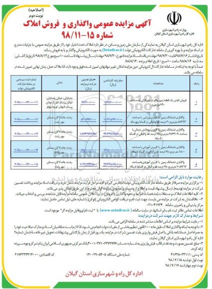 آگهی مزایده عمومی , مزایده واگذاری و فروش املاک