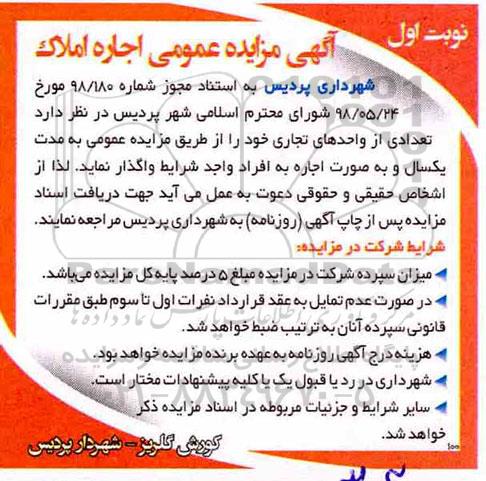 اگهی مزایده , مزایده اجاره واحدهای تجاری