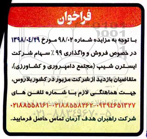 آگهی مزایده, مزایده فروش سهام شرکت