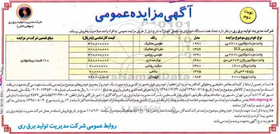 مزایدهف مزایده تعداد هفت دستگاه خودروی مستعمل - نوبت دوم