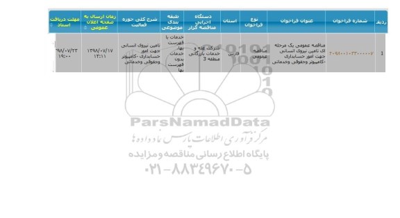 مناقصه، مناقصه تامین نیروی انسانی جهت امور حسابداری و...