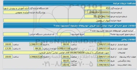 مزایده اموال اسقاطی 