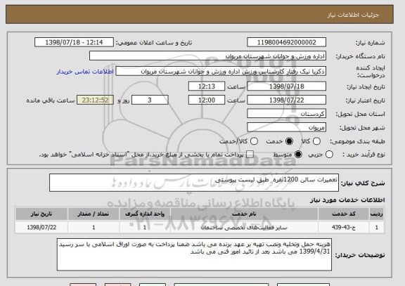 استعلام تعمیرات سالن 1200نفره  طبق لیست پیوستی