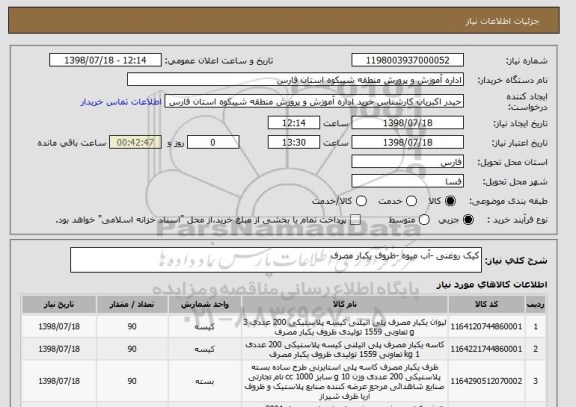 استعلام کیک روغنی -آب میوه -ظروف یکبار مصرف