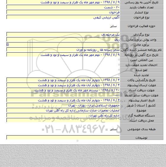عملیات تعمیرات منازل سازمانی اداره کل راه آهن تهران