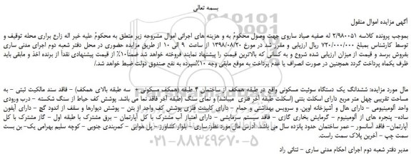 مزایده، مزایده فروش ششدانگ یک دستگاه سوئیت مسکونی