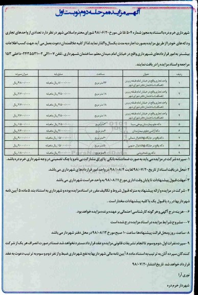 مزایده , مزایده اجاره واحد تجاری