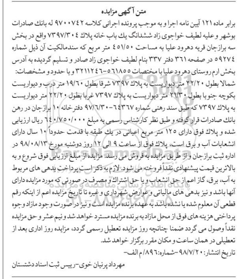مزایده ،مزایده ششدانگ یکباب خانه 125 مترمربع