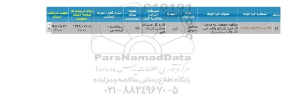 مناقصه خرید رادیاتور پانلی 