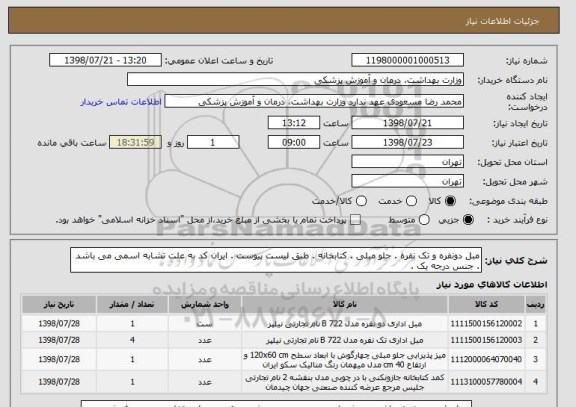 استعلام مبل دونفره و تک نفره . جلو مبلی . کتابخانه . طبق لیست پیوست . ایران کد به علت تشابه اسمی می باشد . جنس درجه یک .  