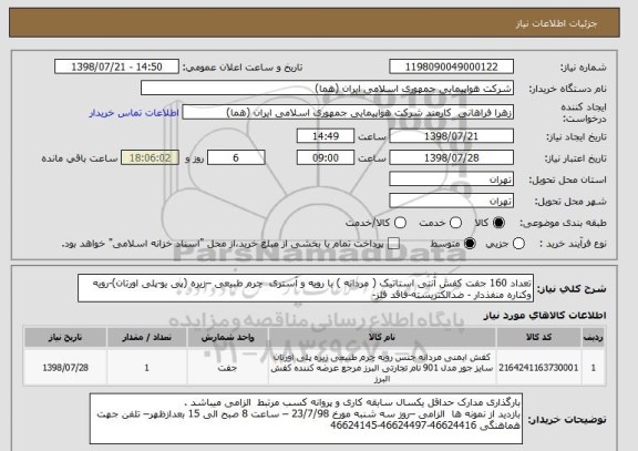 استعلام تعداد 160 جفت کفش آنتی استاتیک ( مردانه ) با رویه و آستری  چرم طبیعی –زیره (پی یو-پلی اورتان)-رویه وکناره منفذدار - ضدالکتریسته-فاقد فلز- 