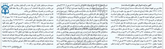 مزایده ،مزایده ششدانگ پلاک 144 فرعی 