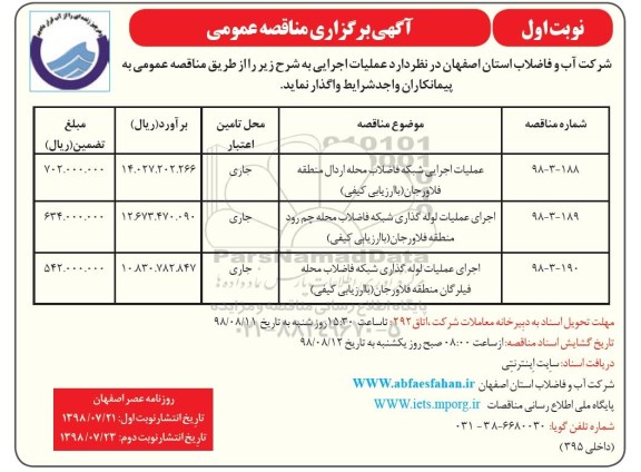 مناقصه ،مناقصه عملیات اجرایی شبکه فاضلاب و ...