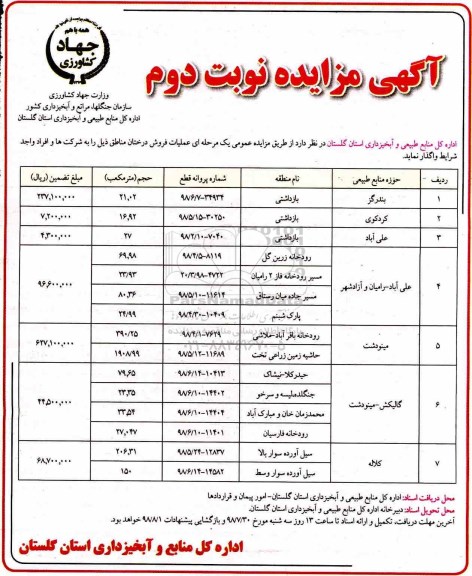 آگهی مزایده , مزایده عملیات فروش درختان 