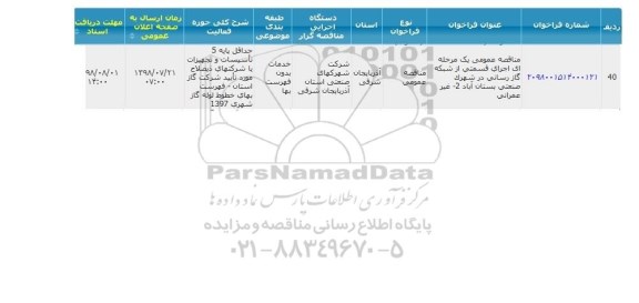 مناقصه   اجرای قسمتی از شبکه گازرسانی در شهرک صنعتی