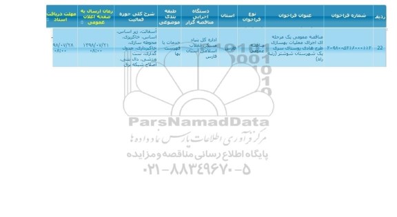 مناقصه عملیات بهسازی طرح هادی روستا