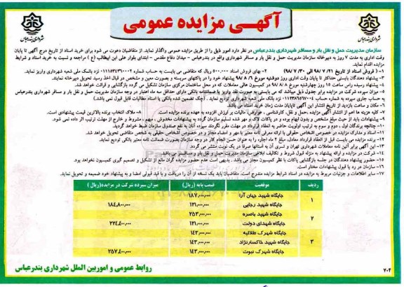 مزایده عمومی, مزایده جایگاه شهید ...