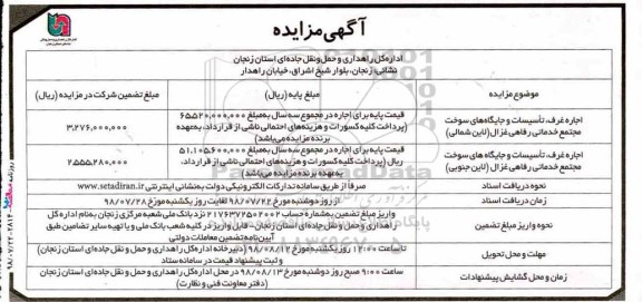 مزایده ، مزایده اجاره غرف ، تاسیسات و جایگاههای سوخت ...