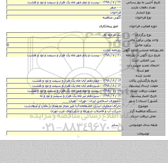 اجرای عملیات تبدیل انشعابات آب غیر مجاز به مجاز  در ملارد و صفادشت
