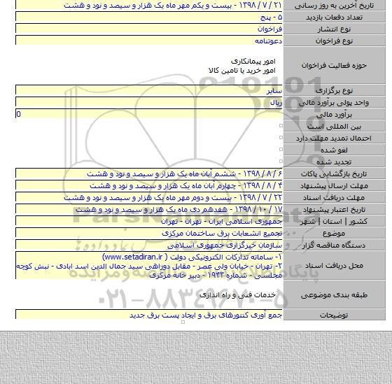 تجمیع انشعابات برق ساختمان مرکزی