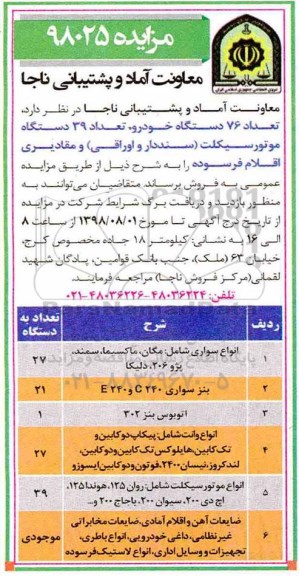 آگهی مزایده, مزایده تعداد 76 دستگاه خودرو