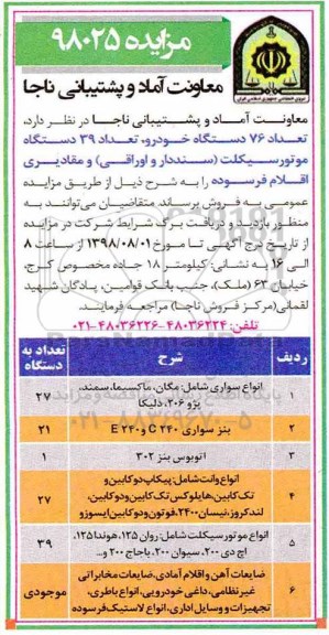 آگهی مزایده, مزایده تعداد 76 دستگاه خودرو