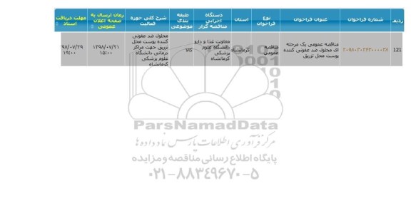 مناقصه محلول ضد عفونی کننده 