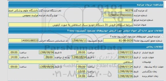 مزایده، مزایده فروش 31 دستگاه خودرو سبک اسقاطی به صورت کیلویی