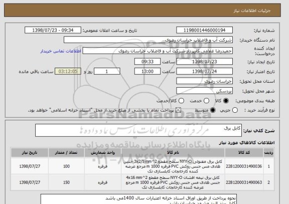 استعلام کابل برق 