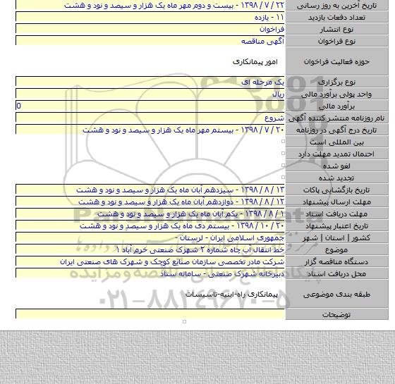 خط انتقال آب چاه شماره ۲ شهرک صنعتی خرم آباد ۱