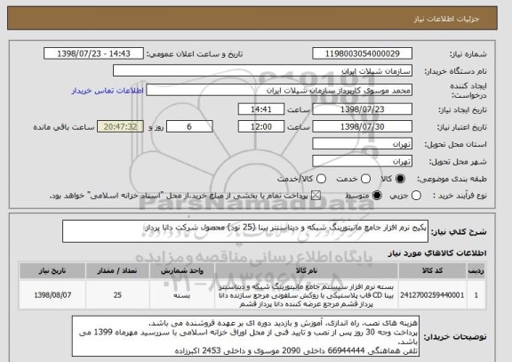 استعلام پکیج نرم افزار جامع مانیتورینگ شبکه و دیتاسنتر بینا (25 نود) محصول شرکت دانا پرداز 