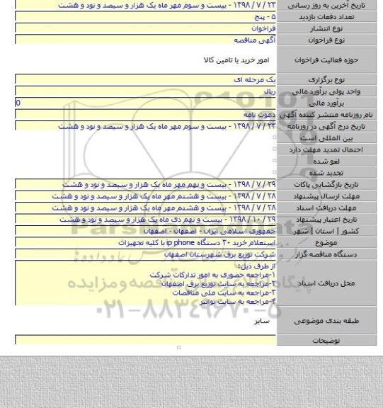 استعلام خرید ۳۰ دستگاه ip phone با کلیه تجهیزات