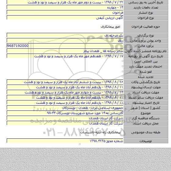 گازرسانی به ۱۴ مورد صنایع شهرستان تویسرکان ۴۴-۹۸