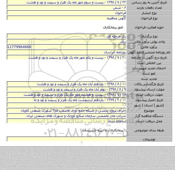 اجرای پروژه بخشی از شبکه جمع آوری فاضلاب فاز۳ شهرک صنعتی کاویان