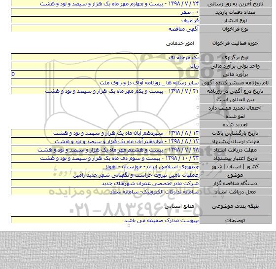 عملیات تامین نیروی حراست و نگهبانی شهر جدید رامین